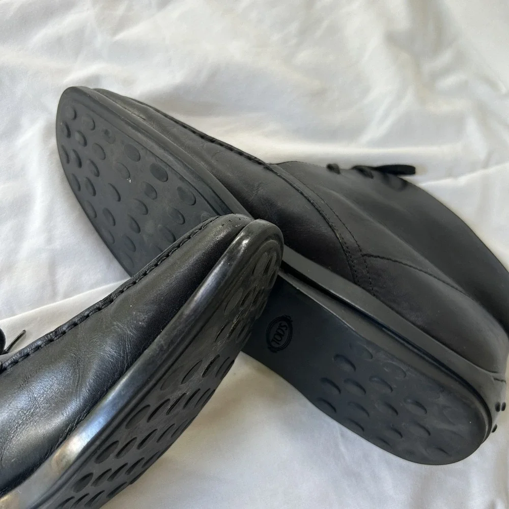 Tod's Boots Men US 8.5 Black Leather Smooth Ankle Chukka Boot Bootie Shoes Italy